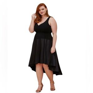 NWT Special Occasion Black Scuba Knit and Satin Hi-Lo Gown 16 FLAW